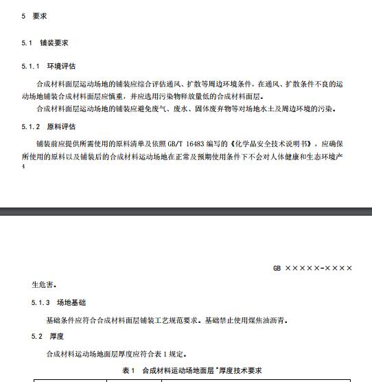 **標準《中小學合成材料面層運動場地》（征求意見稿）